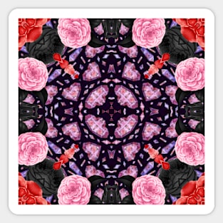 Crystal Hearts and Flowers Valentines Kaleidoscope pattern (Seamless) 32 Sticker